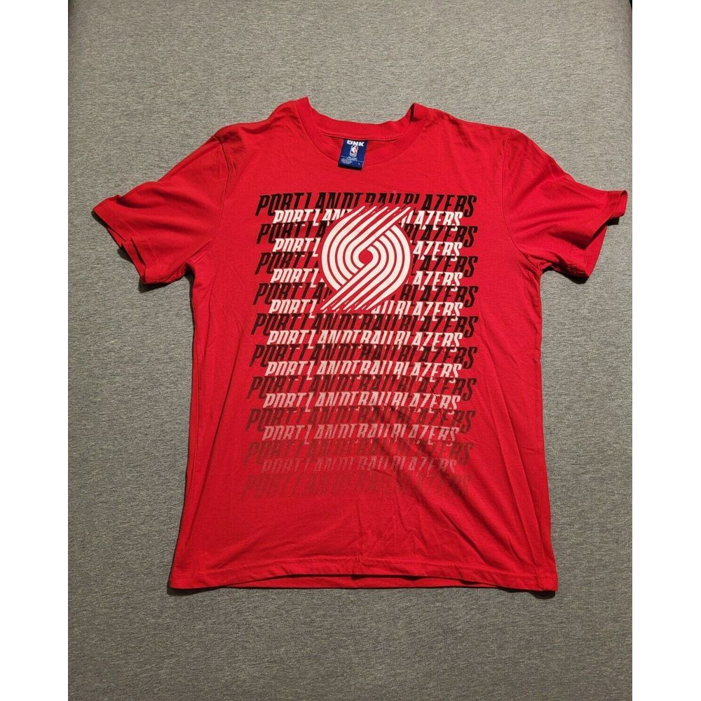 Vintage Portland Trailblazers UNK Blue Label‎ Spiral Graphic Men's Red T Shirt L